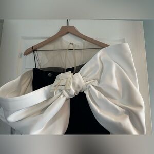 Montsand | Dresses | Elegant Black And White Offshoulder Bow Dress ...